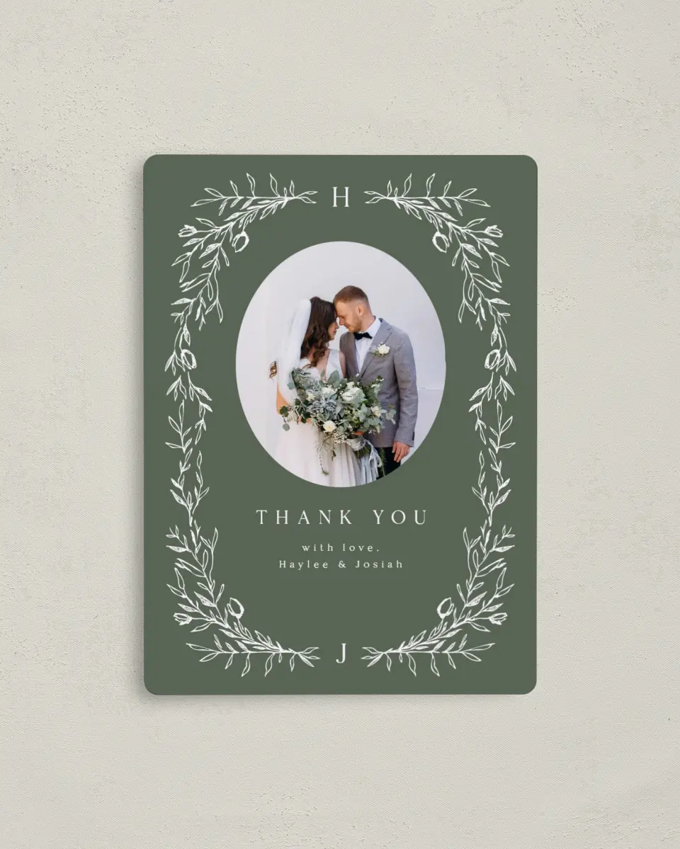 This is a 4" x 5½" Thank You Magnet called Flourishing Frame printed in full color with a Luxe Satin finish