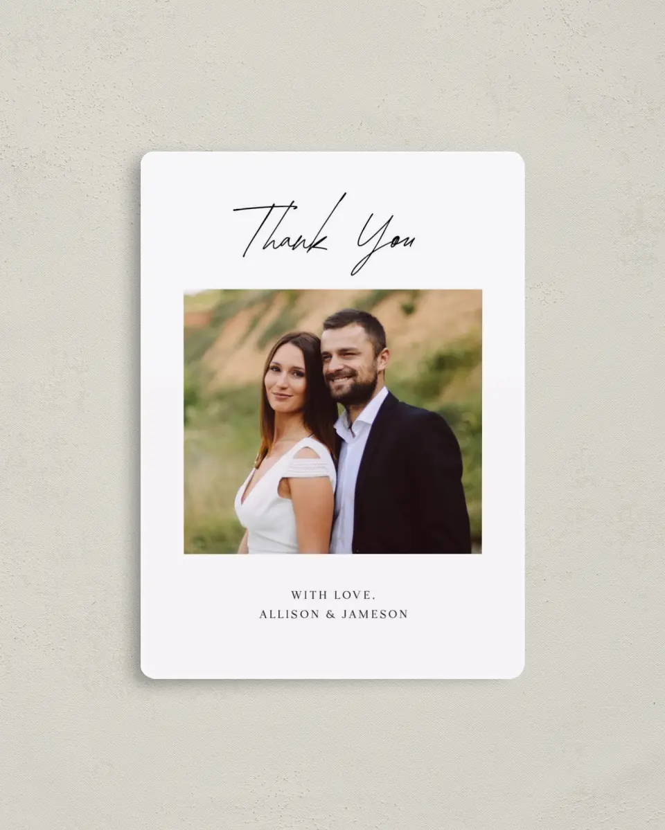 This is a 4" x 5½" Thank You Magnet called Simple Signature printed in full color with a Luxe Satin finish