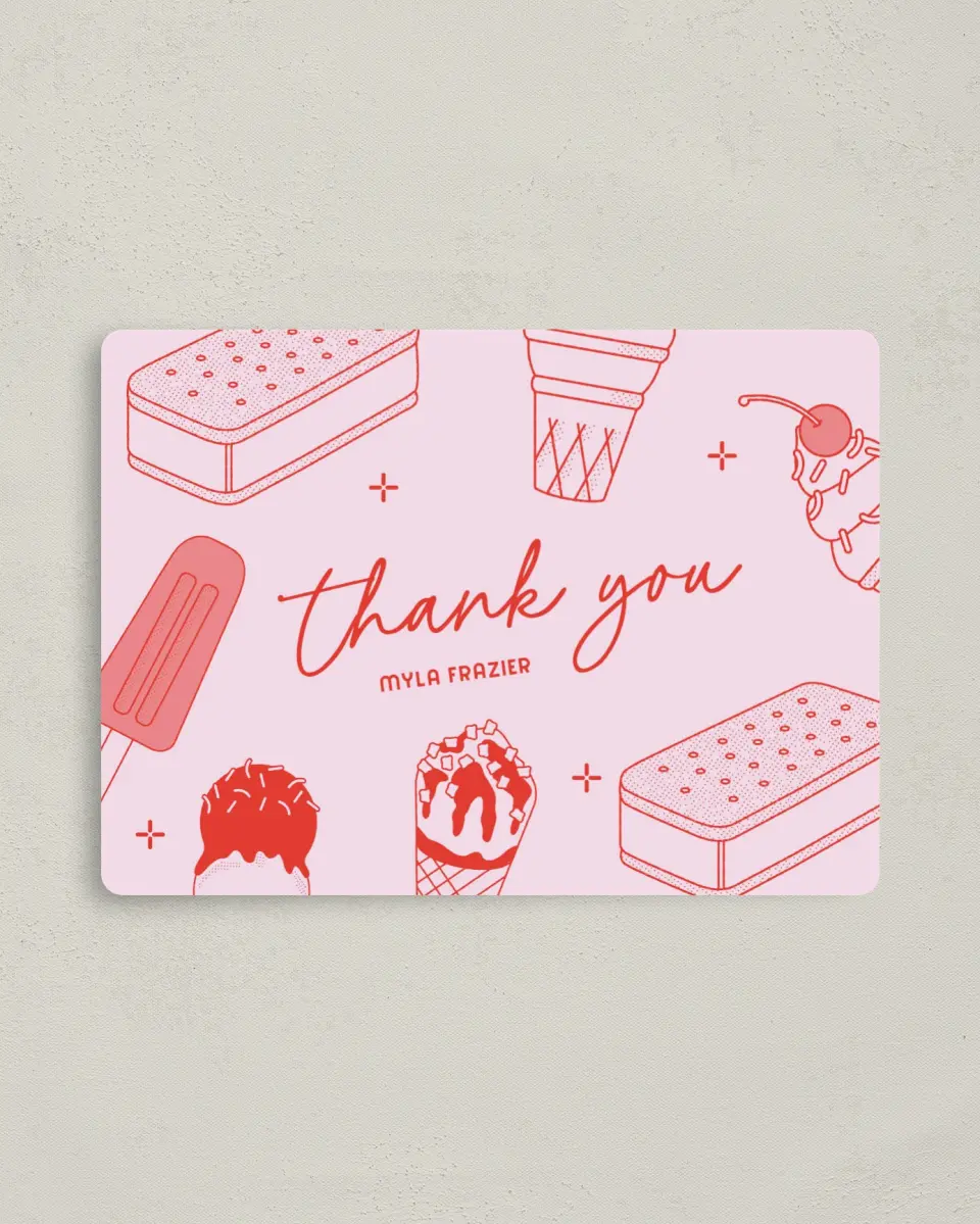 This is a 4" x 5½" Newlywed called Scooped Up printed in full color with a Luxe Satin finish