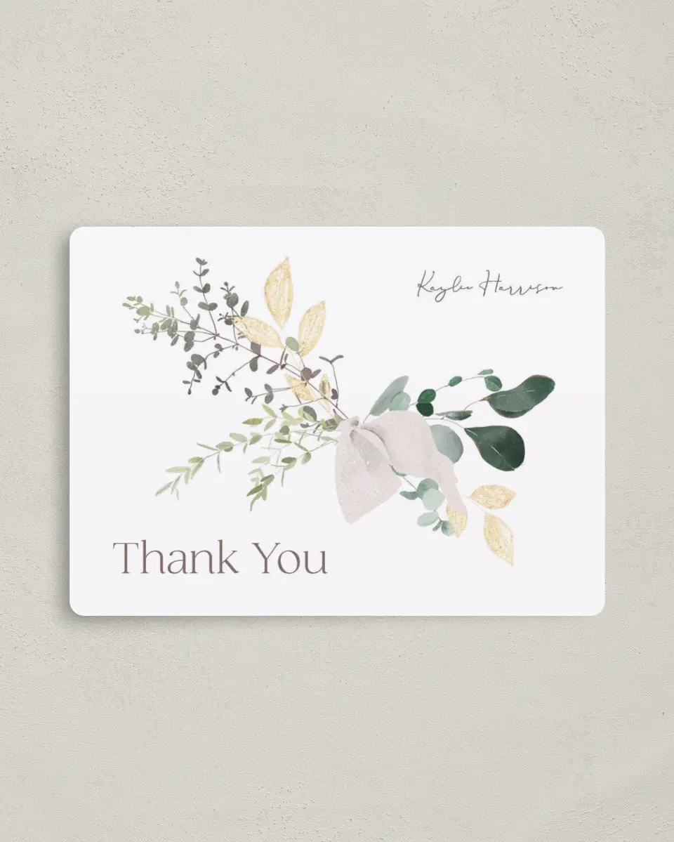 This is a 4" x 5½" Newlywed called Botanical Bow printed in full color with a Luxe Satin finish