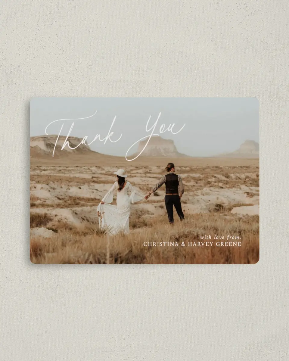 This is a 4" x 5½" Thank You Magnet called The Christina printed in full color with a Luxe Satin finish