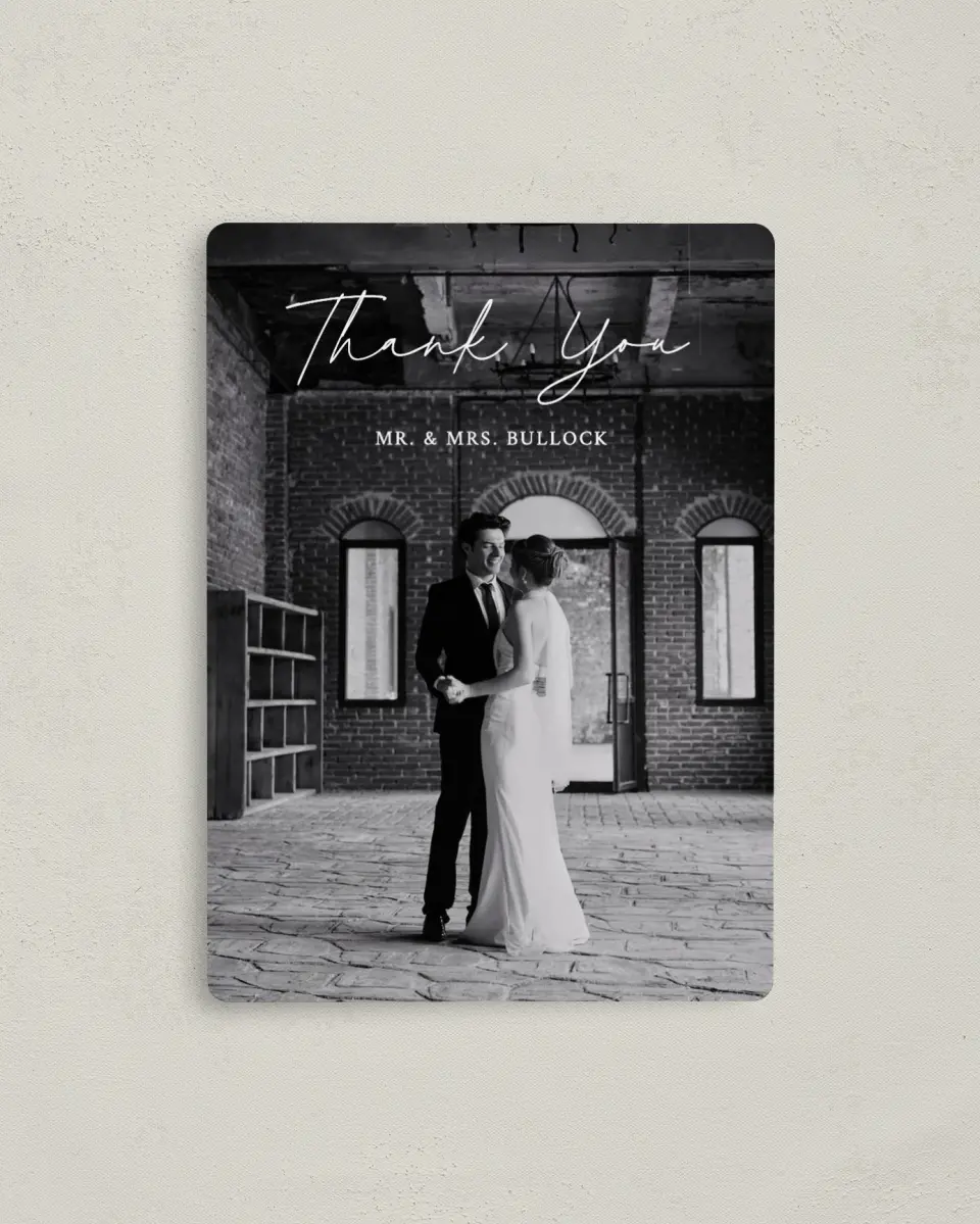 This is a 4" x 5½" Thank You Magnet called The Madelyn printed in full color with a Luxe Satin finish