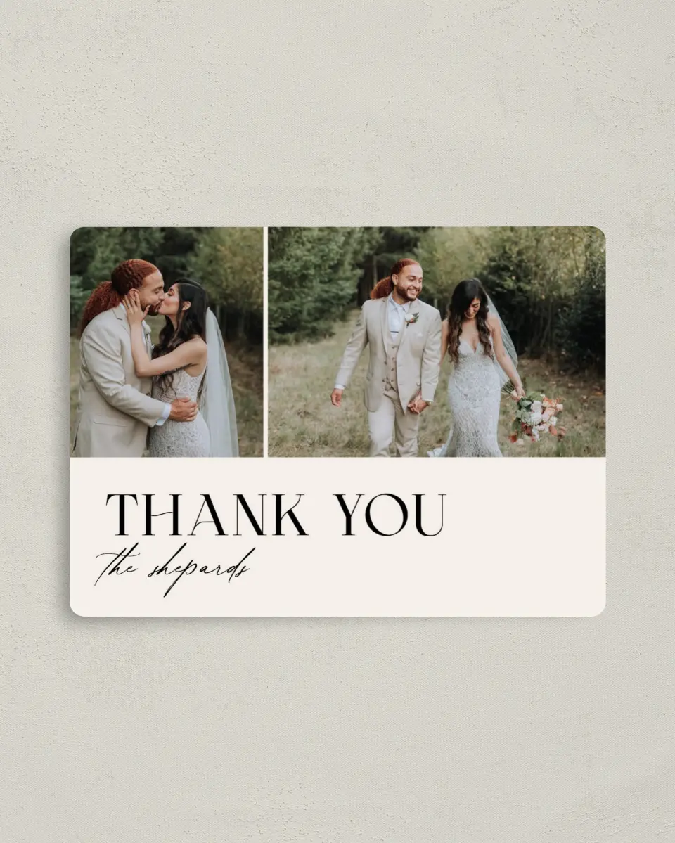 This is a 4" x 5½" Thank You Magnet called The Nicole printed in full color with a Luxe Satin finish