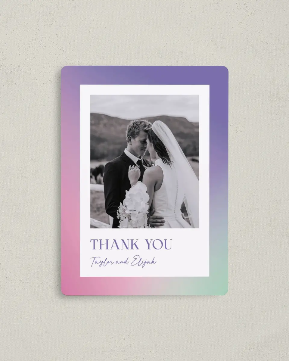 This is a 4" x 5½" Thank You Magnet called The Taylor printed in full color with Gold foil and a Luxe Satin finish