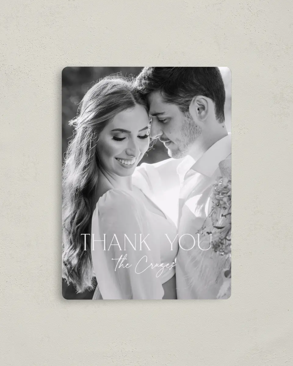 This is a 4" x 5½" Thank You Magnet called The Caroline printed in full color with a Luxe Satin finish