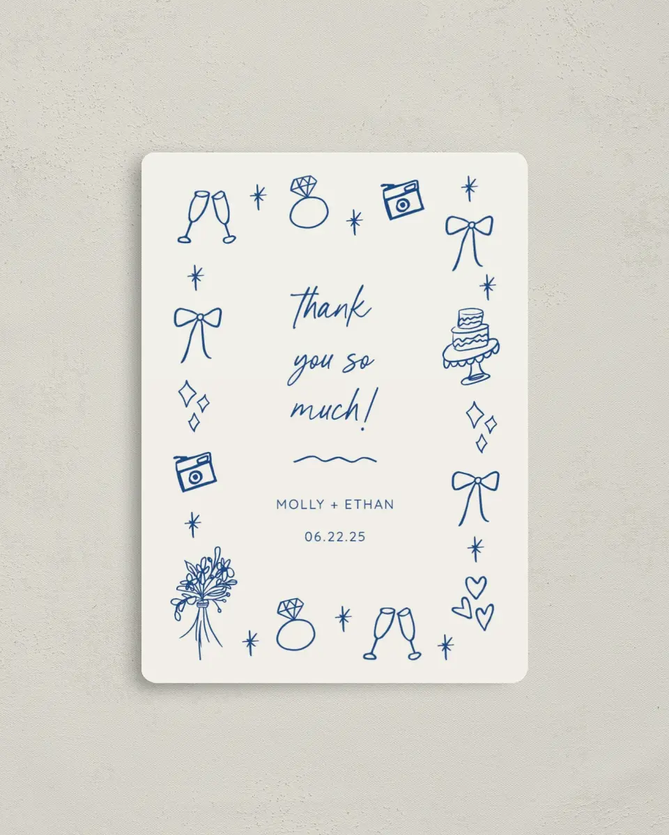 This is a 4" x 5½" Thank You Magnet called Drawn To You printed in full color with a Luxe Satin finish