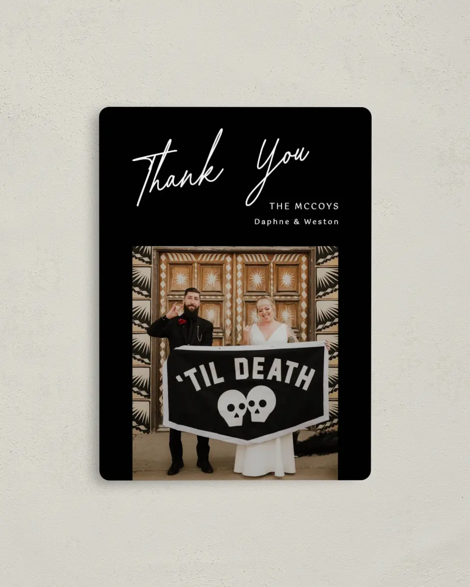 This is a 4" x 5½" Thank You Magnet called Scripted Love printed in full color with a Luxe Satin finish