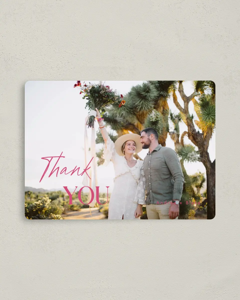 This is a 4" x 5½" Thank You Magnet called The Andrea printed in full color with a Luxe Satin finish