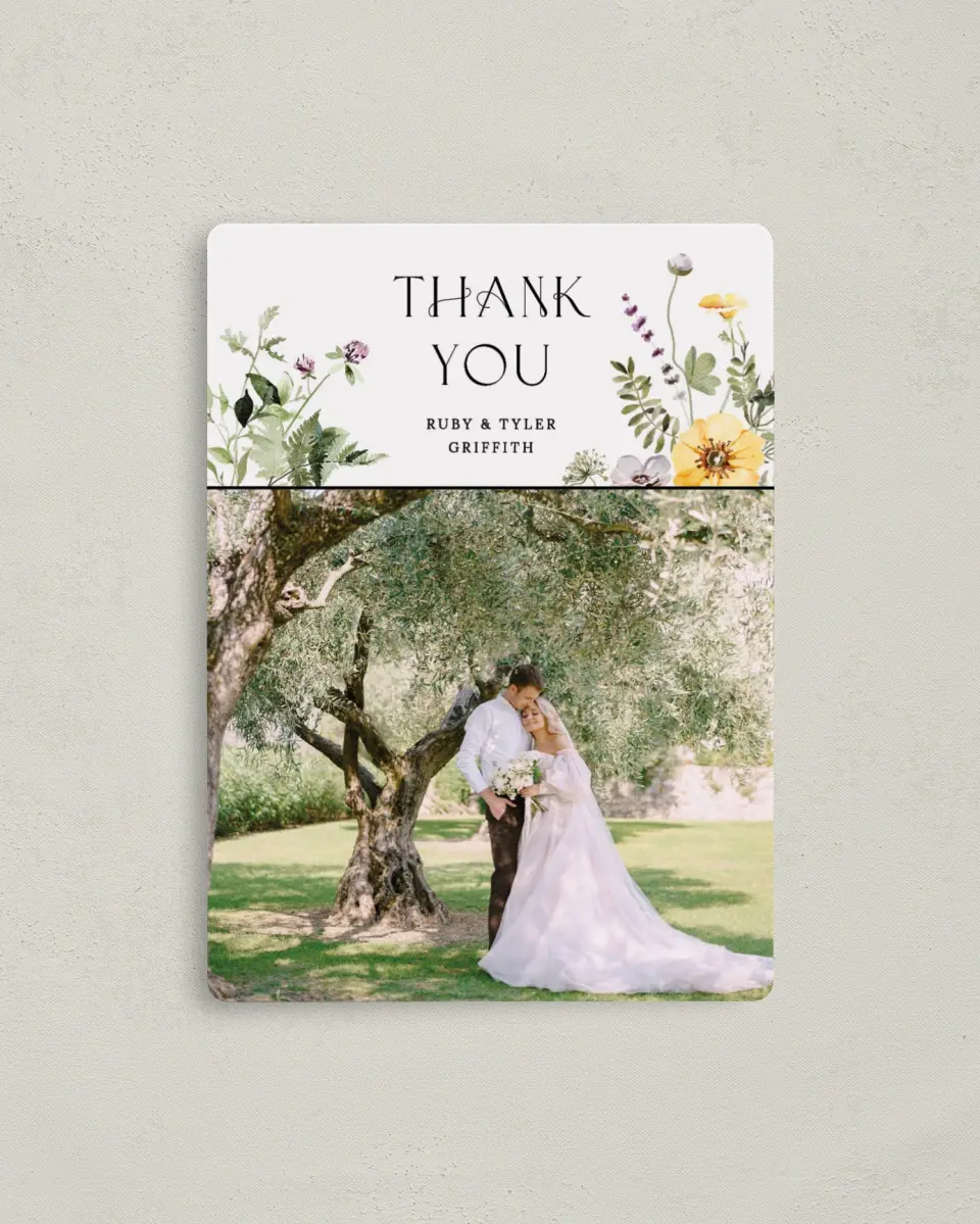 This is a 4" x 5½" Thank You Magnet called The Ruby printed in full color with a Luxe Satin finish