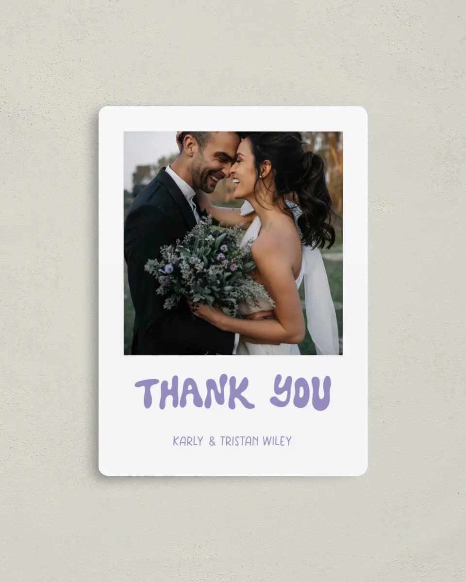 This is a 4" x 5½" Thank You Magnet called The Karly printed in full color with a Luxe Satin finish