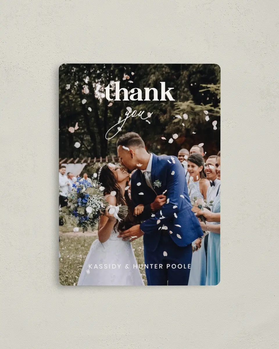This is a 4" x 5½" Thank You Magnet called The Kassidy printed in full color with a Luxe Satin finish
