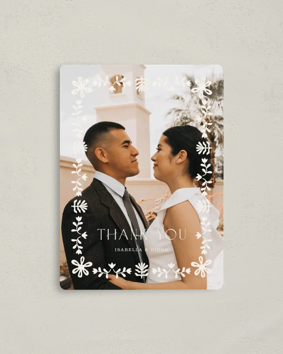 This is a 4" x 5½" Thank You Magnet called Folk Fiesta printed in full color with a Luxe Satin finish