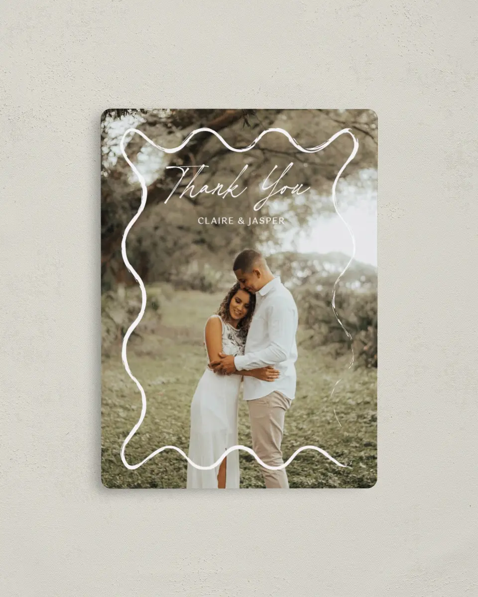 This is a 4" x 5½" Thank You Magnet called Romantic Sketch printed in full color with a Luxe Satin finish