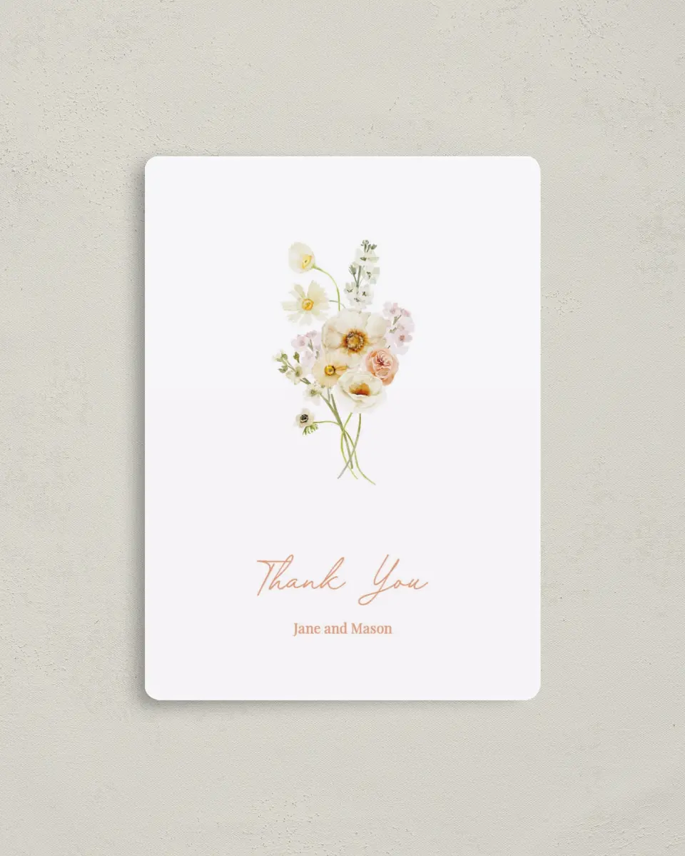 This is a 4" x 5½" Thank You Magnet called Warm Wildflowers printed in full color with a Luxe Satin finish