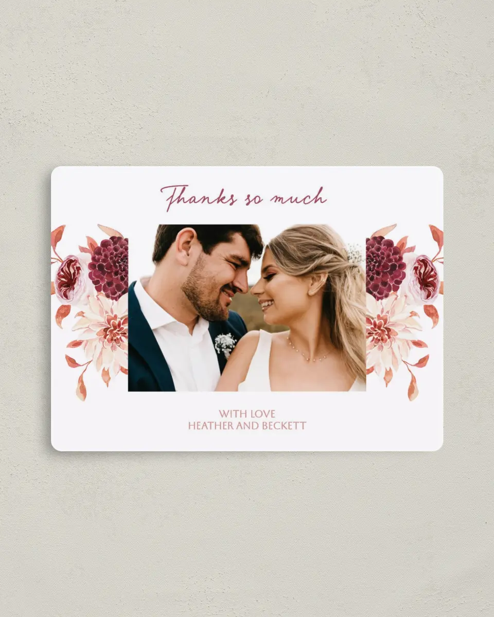 This is a 4" x 5½" Thank You Magnet called Mauvelous printed in full color with a Luxe Satin finish