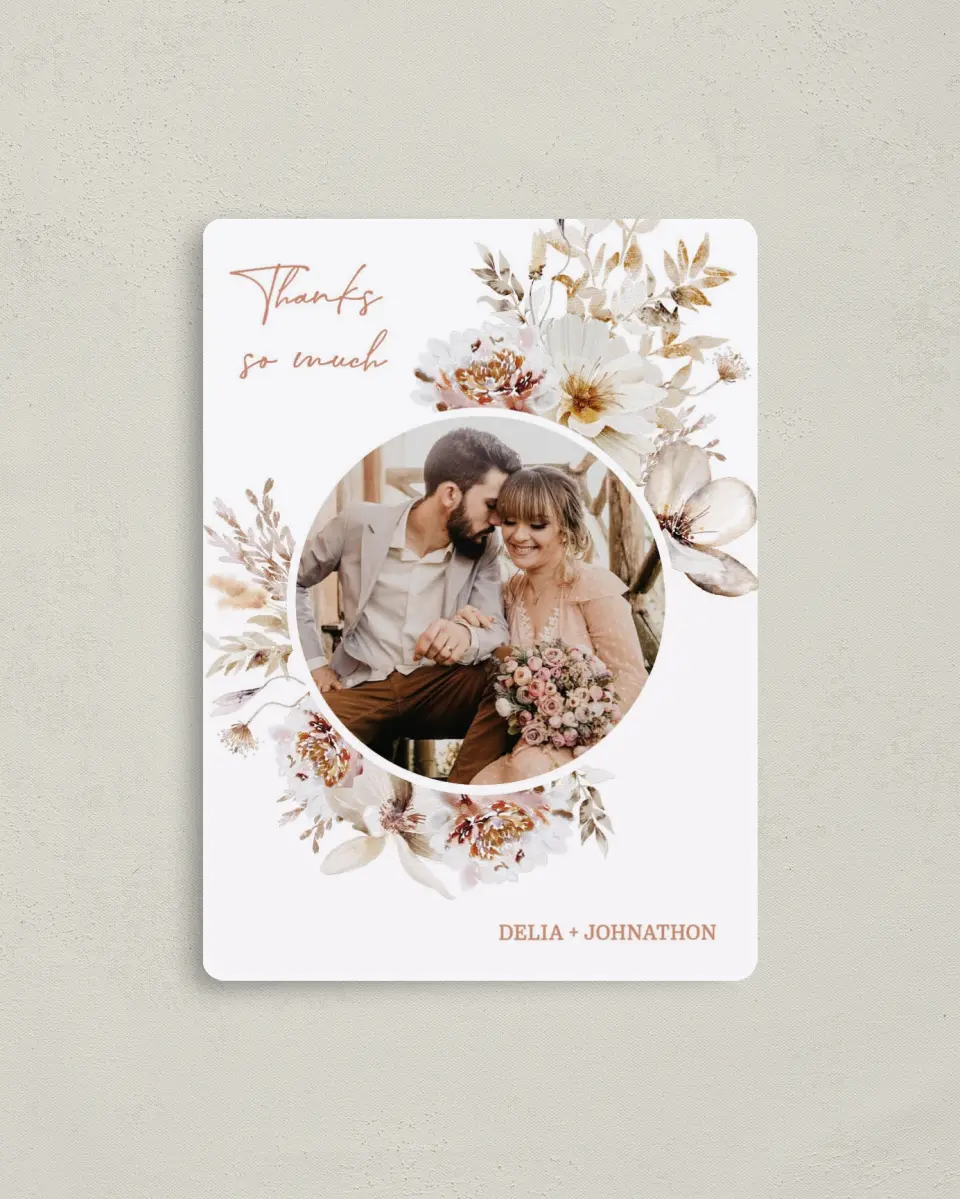 This is a 4" x 5½" Thank You Magnet called Petal Perfect printed in full color with a Luxe Satin finish