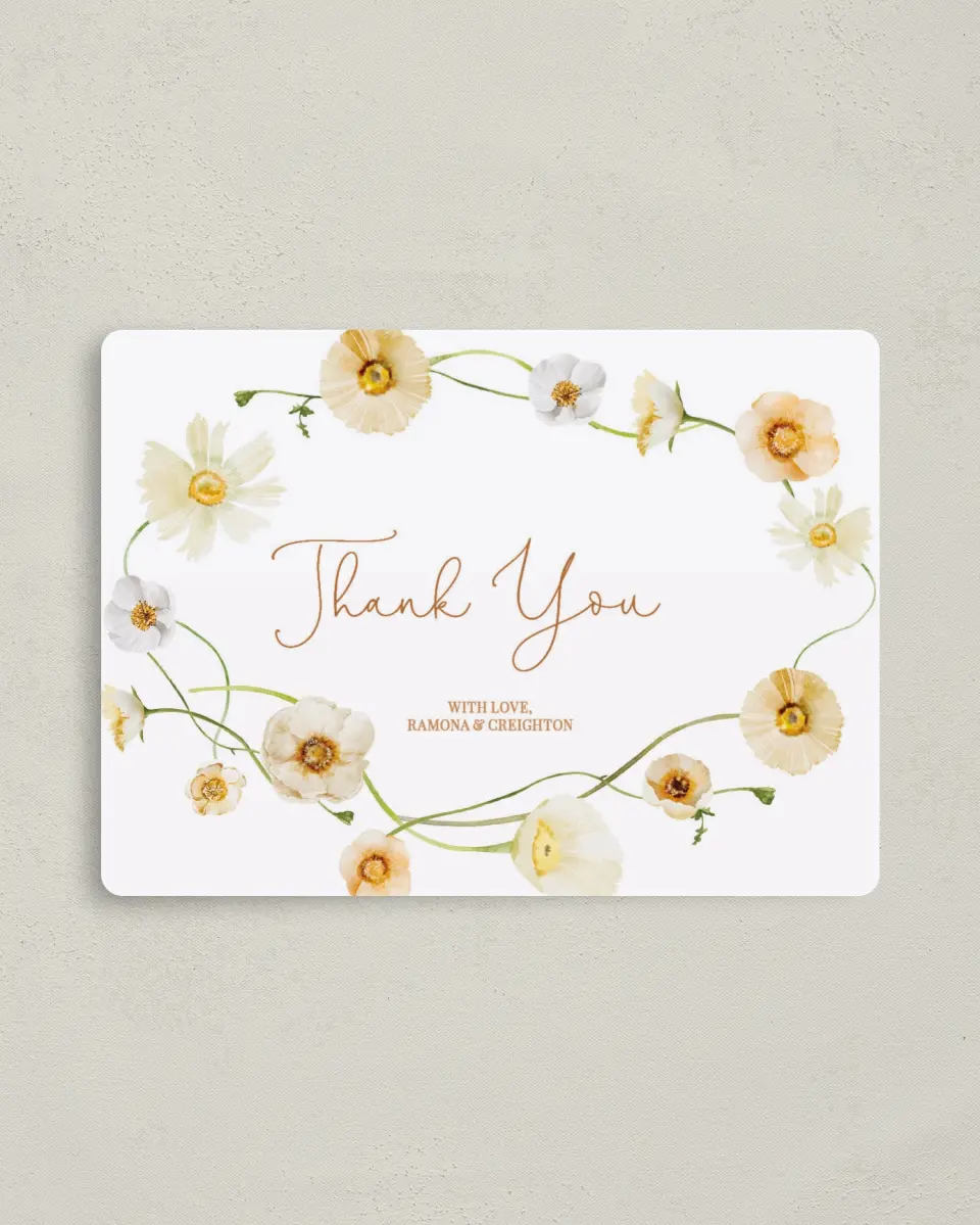 This is a 4" x 5½" Thank You Magnet called Sultry Sunshine printed in full color with a Luxe Satin finish