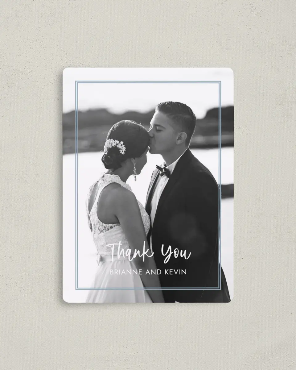 This is a 4" x 5½" Thank You Magnet called Abundant Blue printed in full color with a Luxe Satin finish