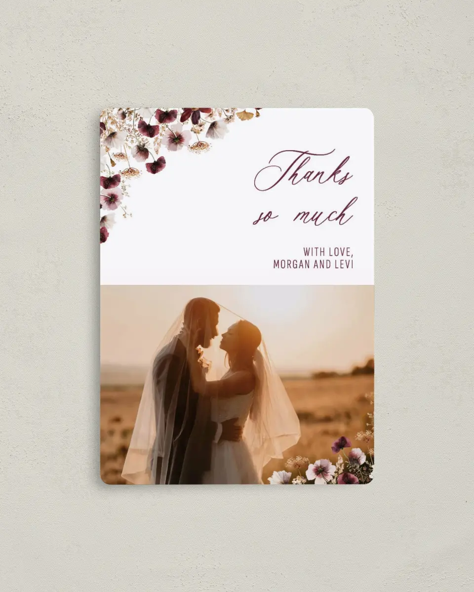 This is a 4" x 5½" Thank You Magnet called Harvest Meadows printed in full color with a Luxe Satin finish