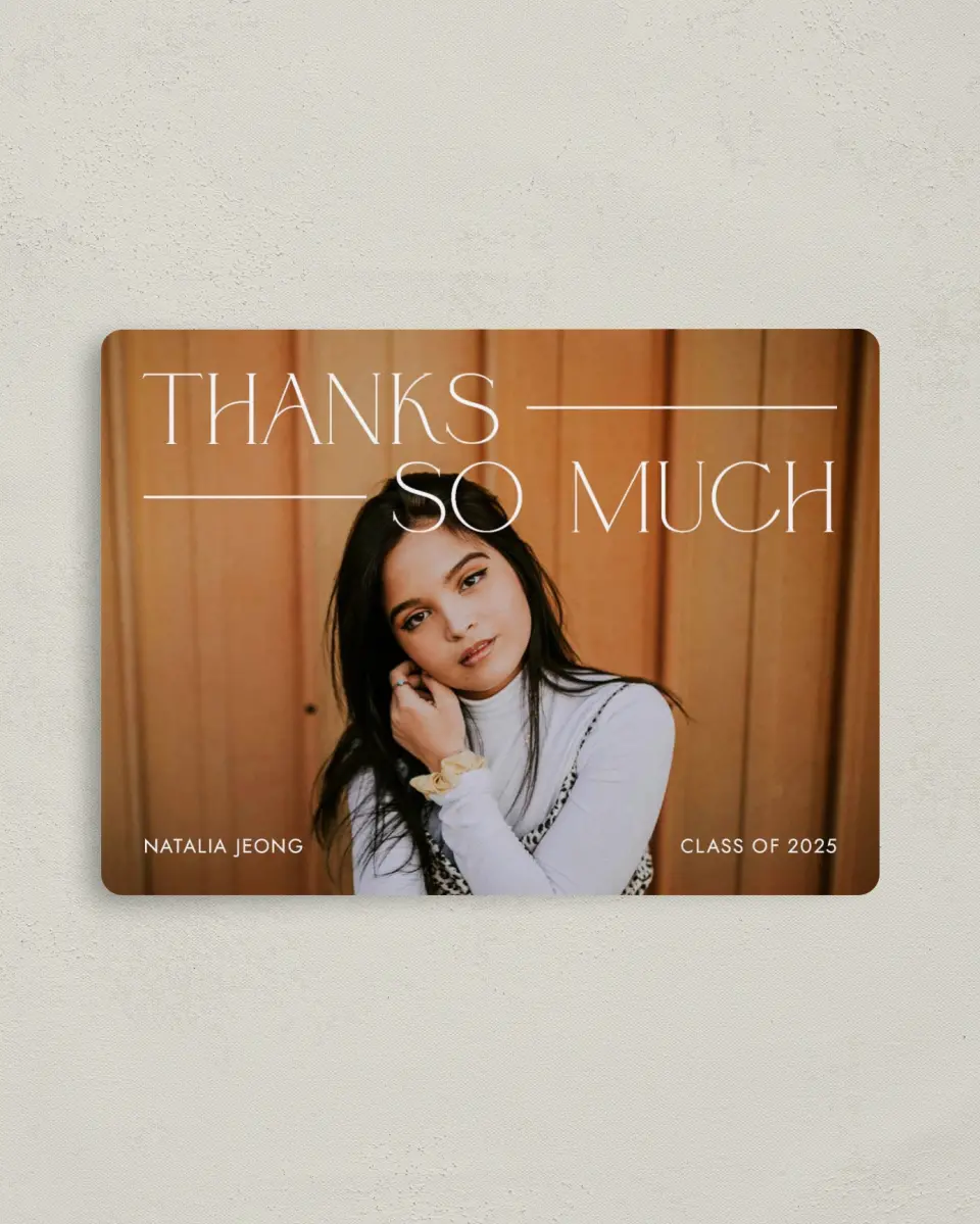 This is a 4" x 5½" Graduation Thank You Magnet called All Eyes On Me printed in full color with a Luxe Satin finish