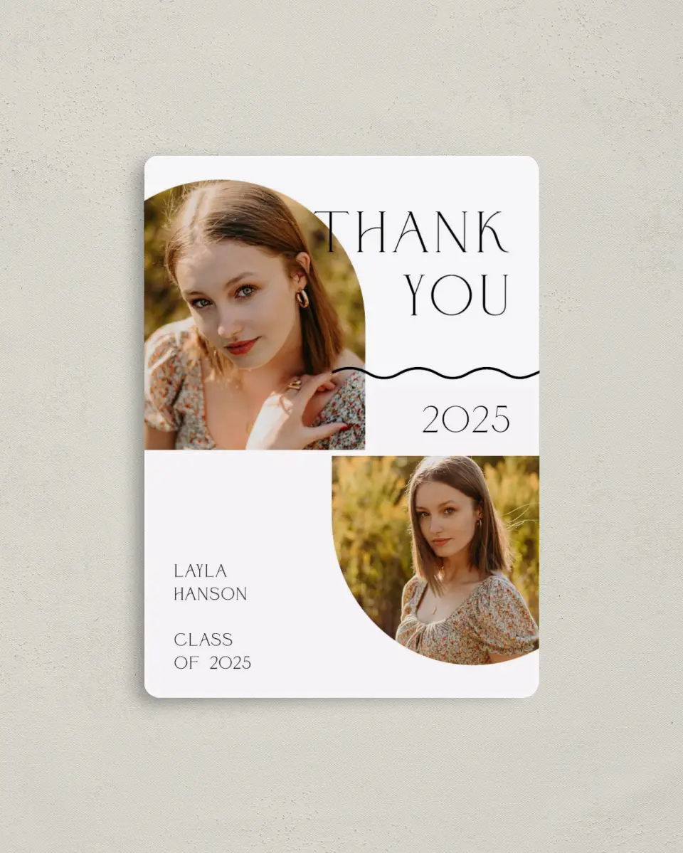 This is a 4" x 5½" Graduation Thank You Magnet called Beyond Blessed printed in full color with a Luxe Satin finish