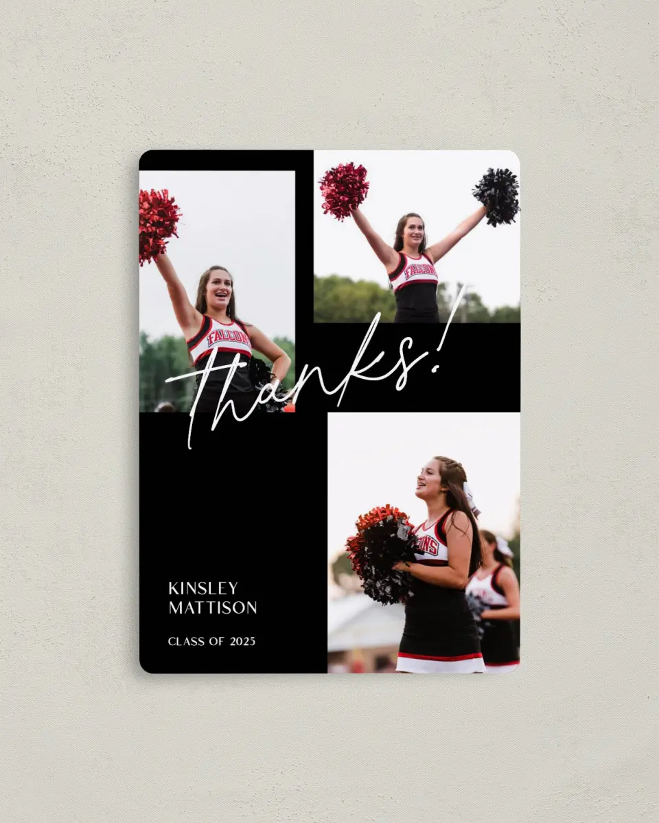 This is a 4" x 5½" Graduation Thank You Magnet called A New Chapter printed in full color with a Luxe Satin finish