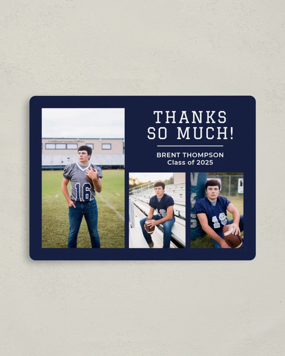This is a 4" x 5½" Graduation Thank You Magnet called Classic Celebration printed in full color with a Luxe Satin finish