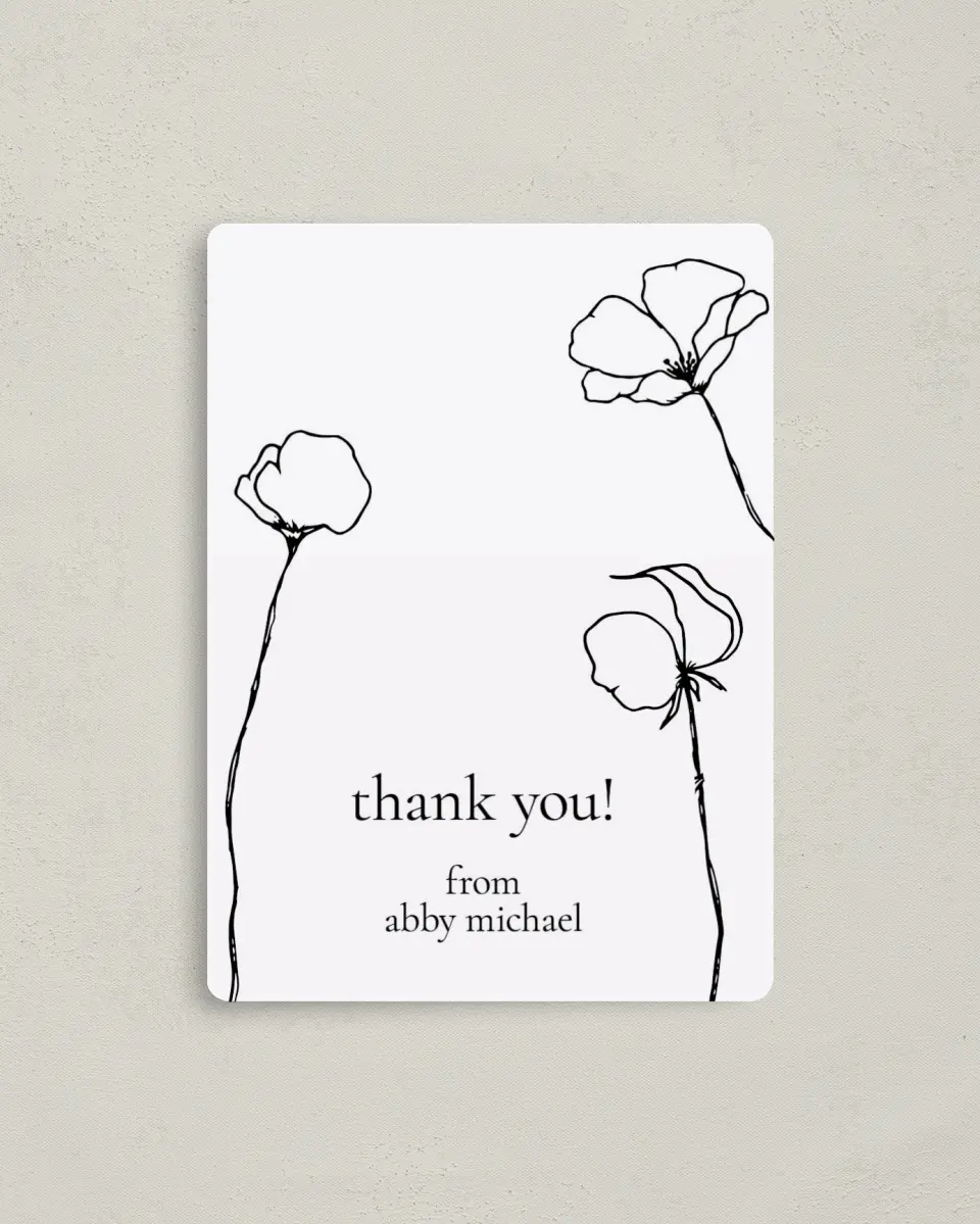 This is a 4" x 5½" Graduation Thank You Magnet called Budding Poppies printed in full color with a Luxe Satin finish
