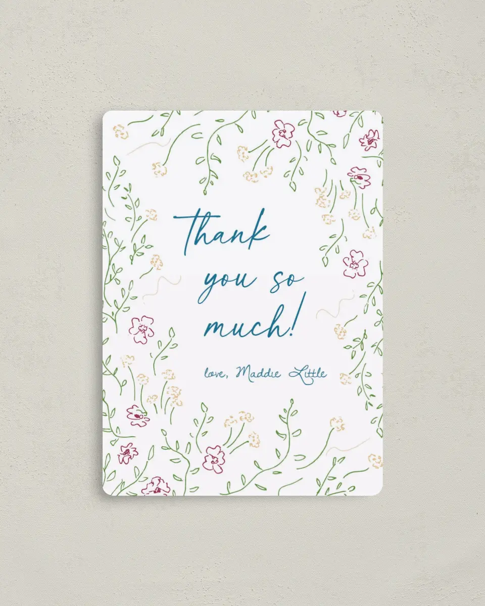 This is a 4" x 5½" Graduation Thank You Magnet called Delicate Dreams printed in full color with a Luxe Satin finish
