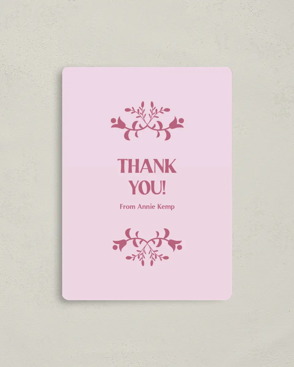 This is a 4" x 5½" Graduation Thank You Magnet called Pink Party printed in full color with a Luxe Satin finish