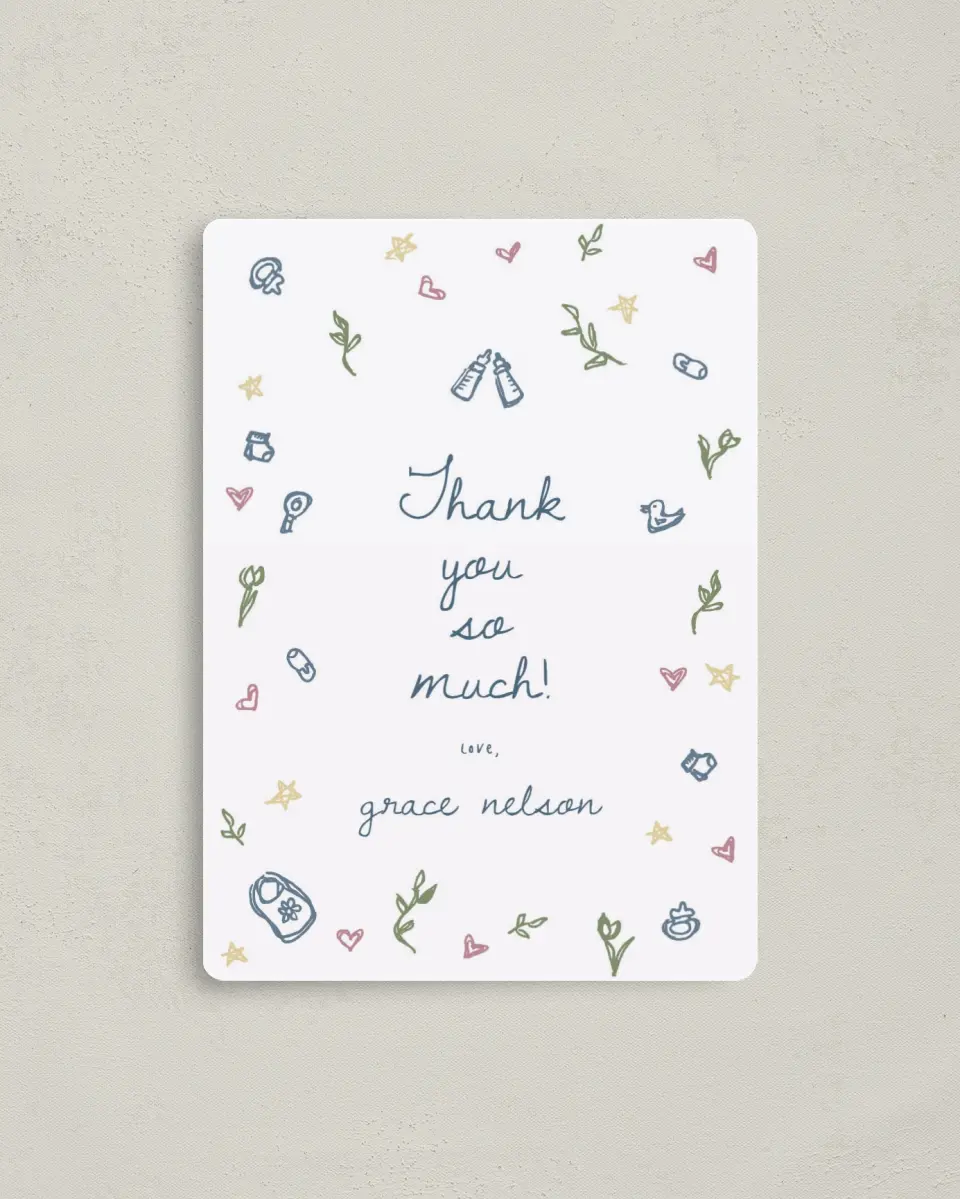 This is a 4" x 5½" Graduation Thank You Magnet called Dainty Delight printed in full color with a Luxe Satin finish