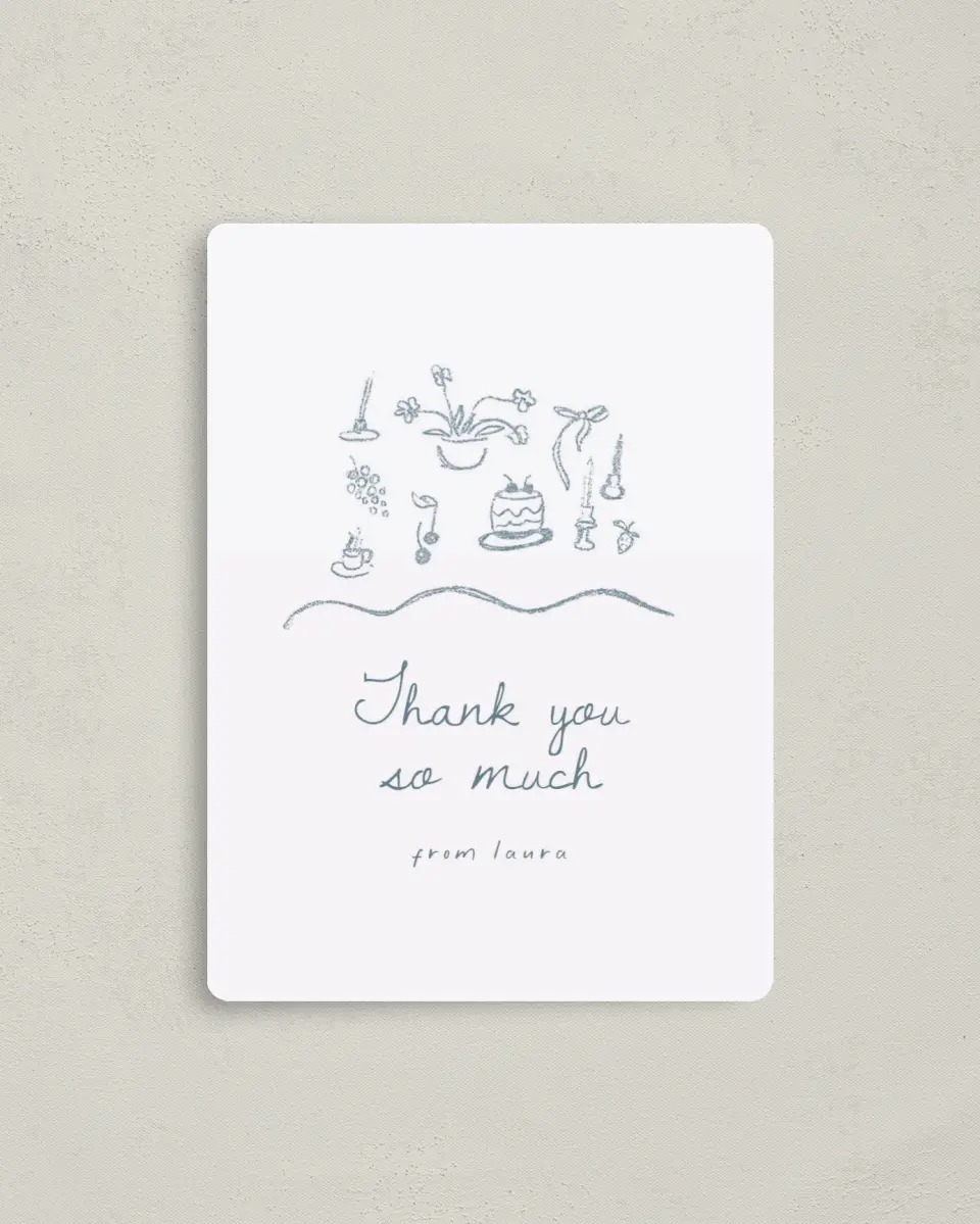 This is a 4" x 5½" Graduation Thank You Magnet called Teeny Tiny Tea printed in full color with a Luxe Satin finish