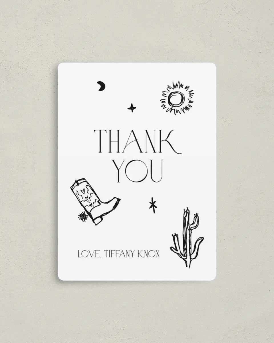 This is a 4" x 5½" Graduation Thank You Magnet called Little Cowgirl printed in full color with a Luxe Satin finish