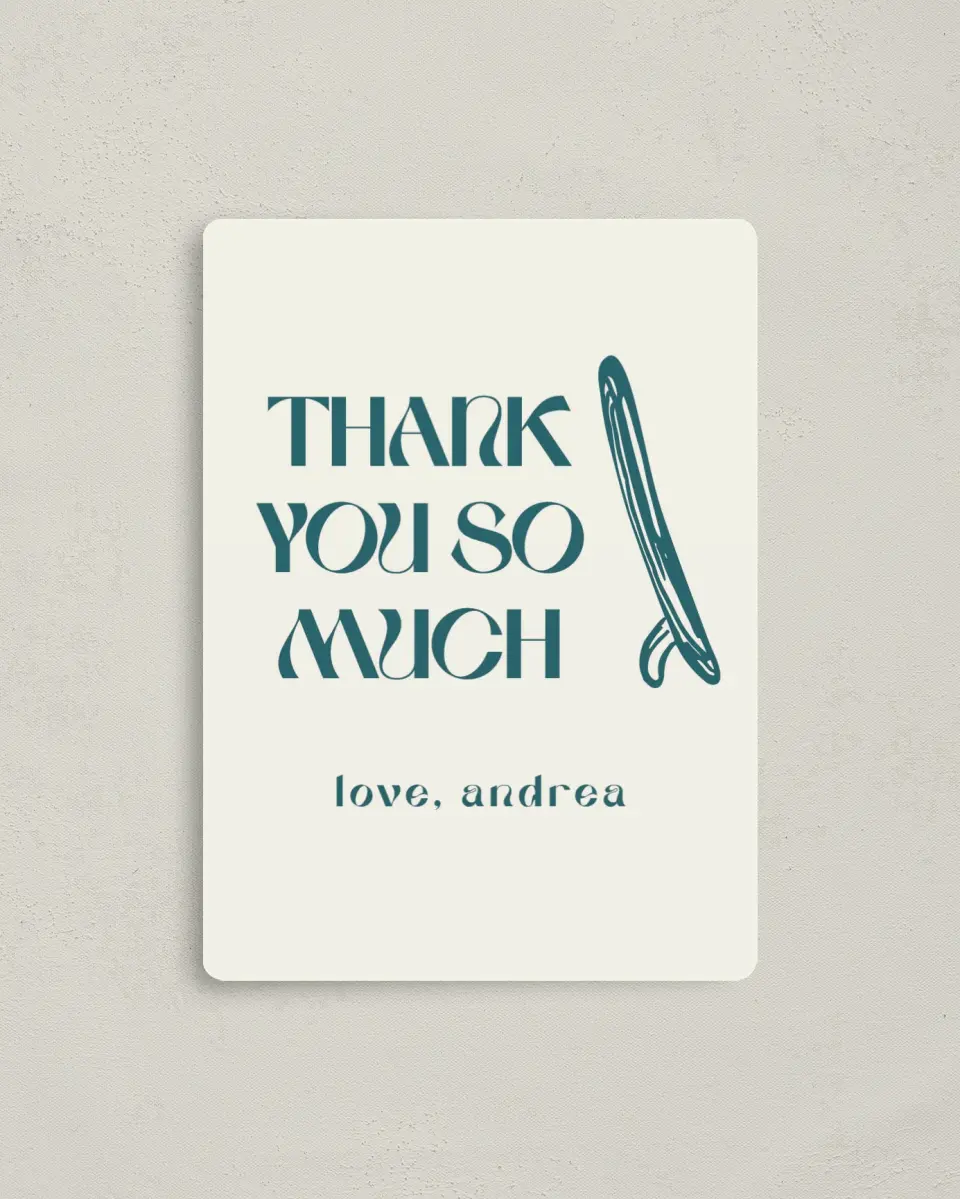 This is a 4" x 5½" Graduation Thank You Magnet called Ready for Surf printed in full color with a Luxe Satin finish