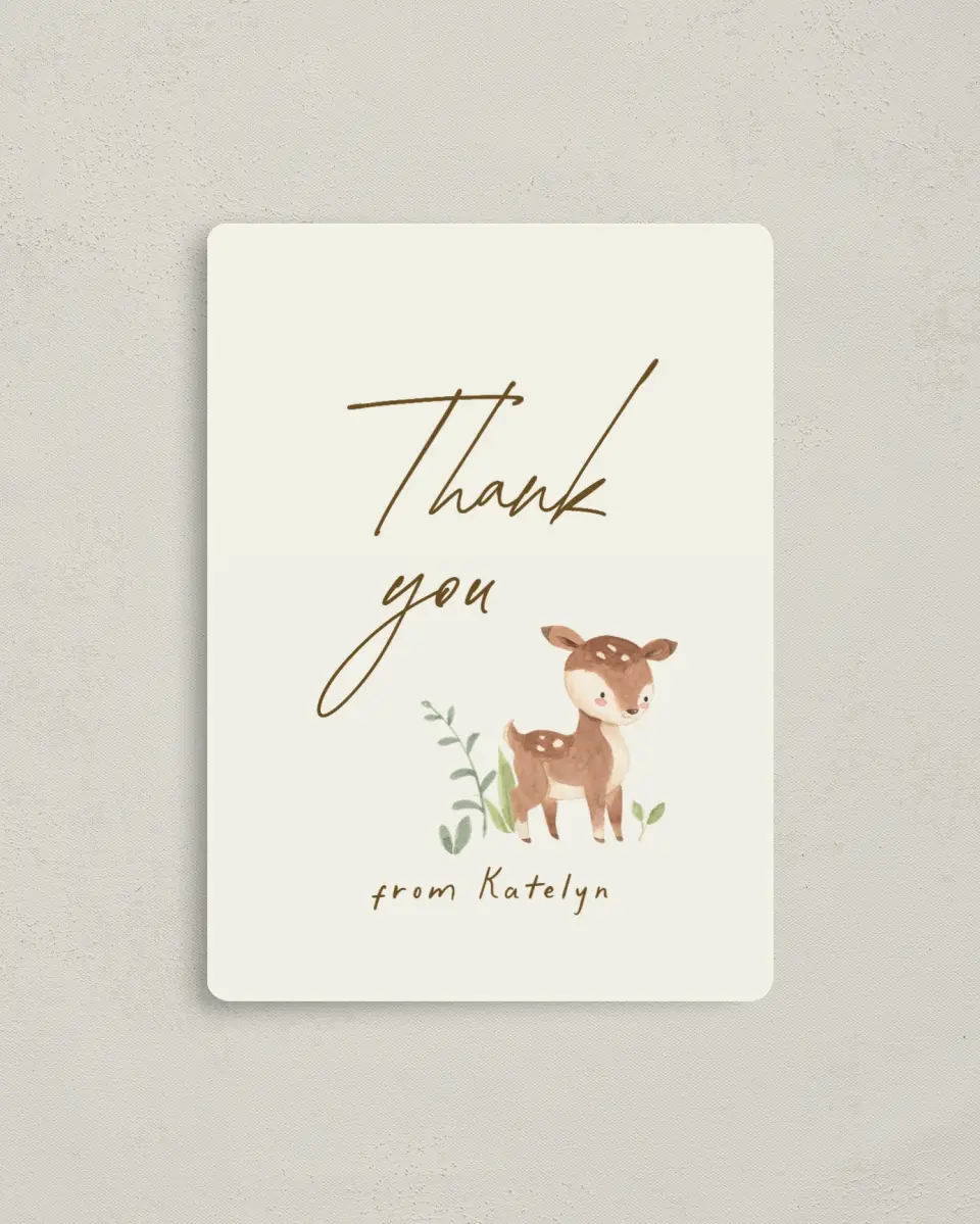 This is a 4" x 5½" Graduation Thank You Magnet called Forest Friends printed in full color with a Luxe Satin finish