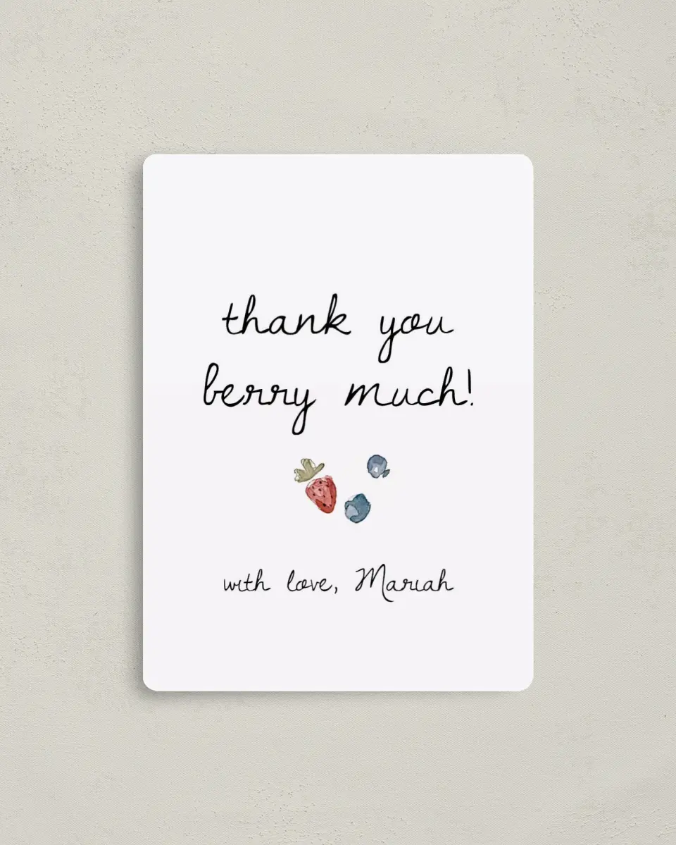 This is a 4" x 5½" Graduation Thank You Magnet called Baby Berries printed in full color with a Luxe Satin finish