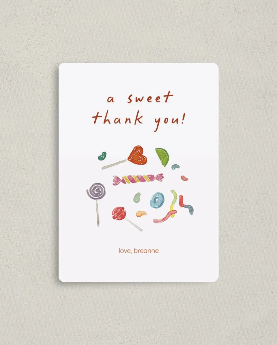 This is a 4" x 5½" Graduation Thank You Magnet called Sweet Surprise printed in full color with a Luxe Satin finish