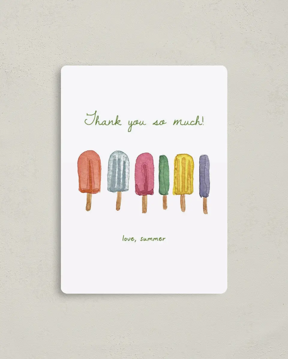 This is a 4" x 5½" Graduation Thank You Magnet called Summer Showers printed in full color with a Luxe Satin finish