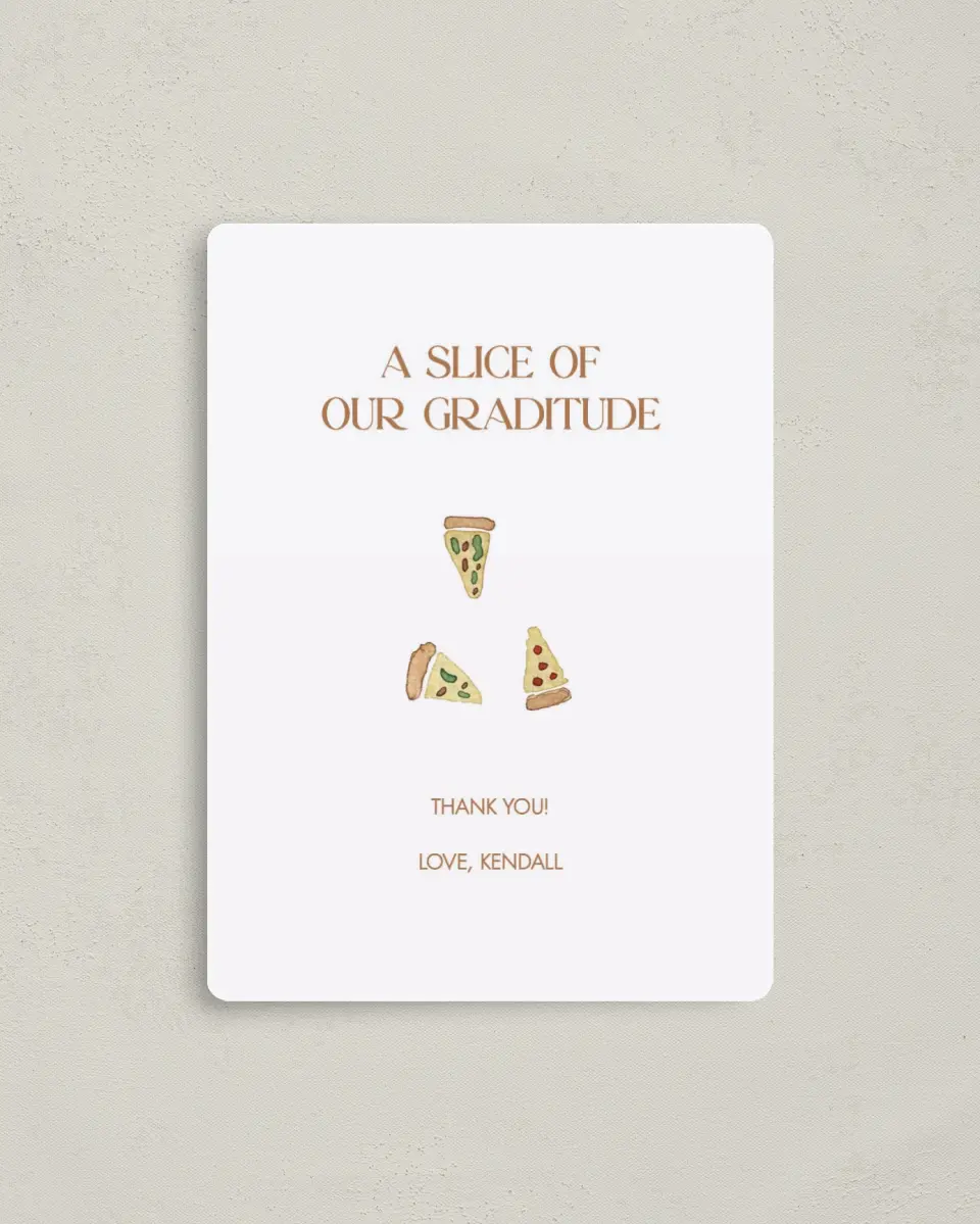 This is a 4" x 5½" Graduation Thank You Magnet called A Piece of Us printed in full color with a Luxe Satin finish