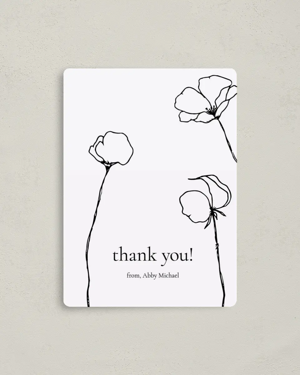 This is a 4" x 5½" Newlywed called Poppy Girl printed in full color with a Luxe Satin finish