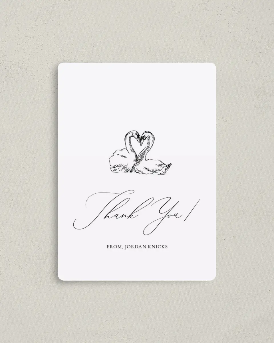 This is a 4" x 5½" Newlywed called Stunning Swans printed in full color with a Luxe Satin finish