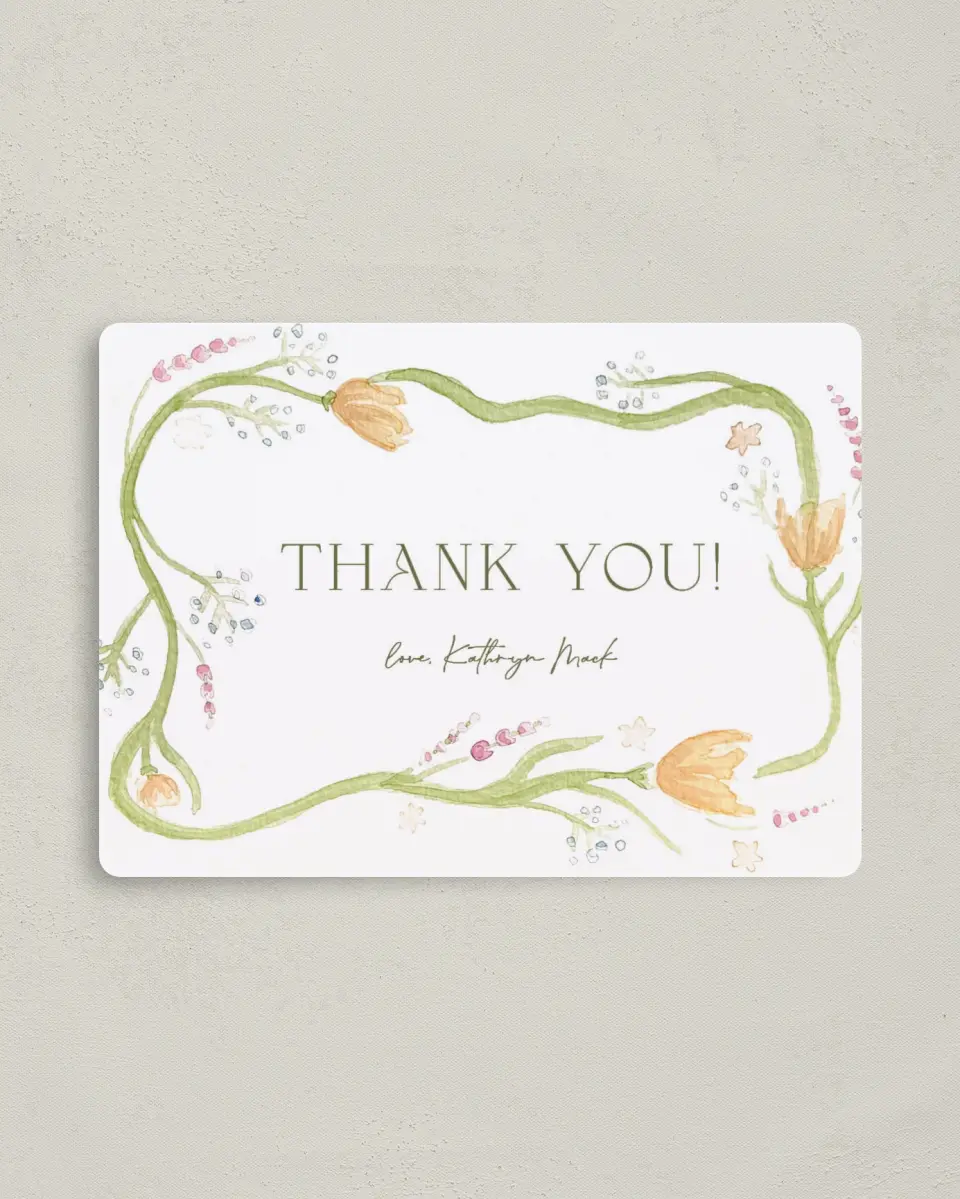 This is a 4" x 5½" Newlywed called Garden Party printed in full color with a Luxe Satin finish