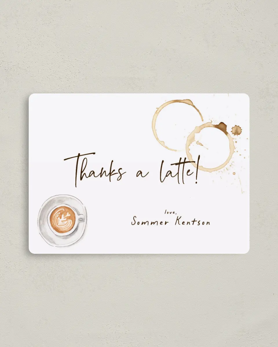 This is a 4" x 5½" Newlywed called Love is Brewing printed in full color with a Luxe Satin finish