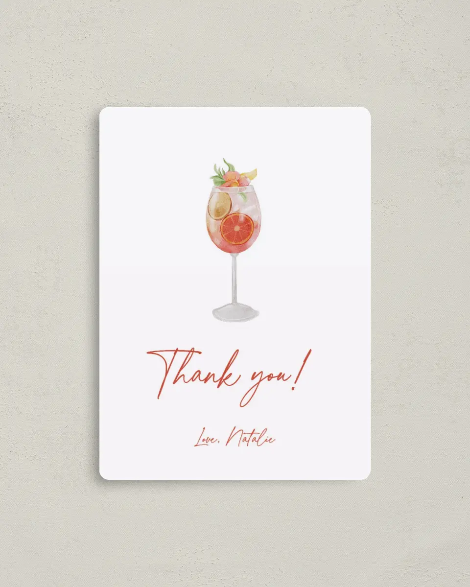 This is a 4" x 5½" Newlywed called Love at First Spritz printed in full color with a Luxe Satin finish