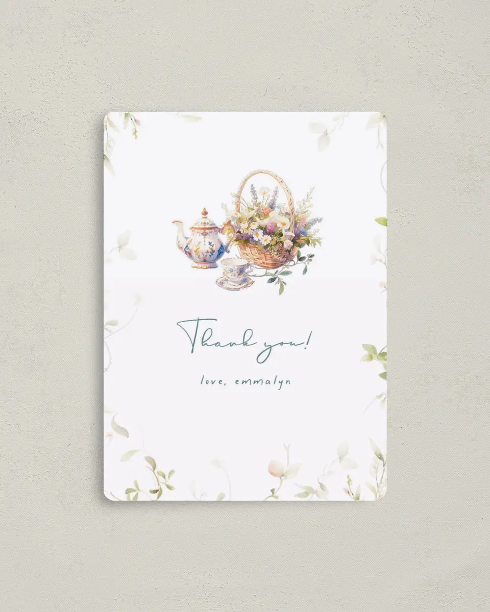 This is a 4" x 5½" Newlywed called Tea Party for You printed in full color with a Luxe Satin finish