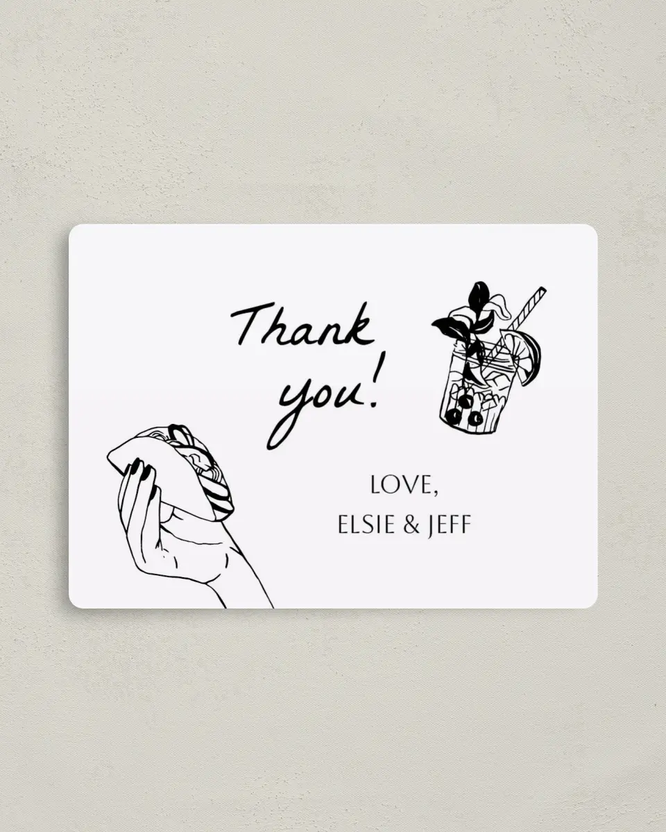 This is a 4" x 5½" Newlywed called Click Your Drink printed in full color with a Luxe Satin finish