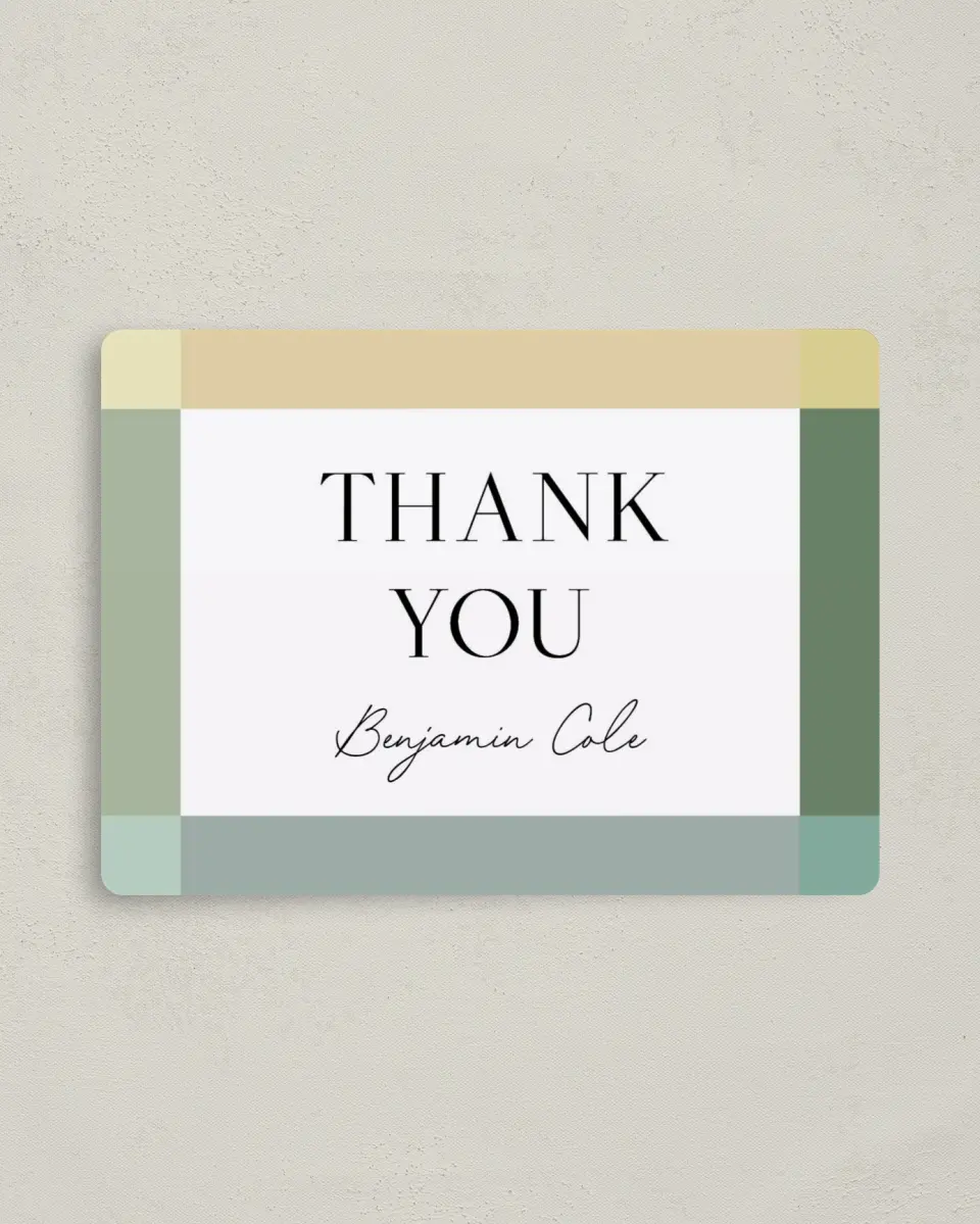 This is a 4" x 5½" Thank You Card called Colorblock Celebration printed in full color with a Luxe Satin finish