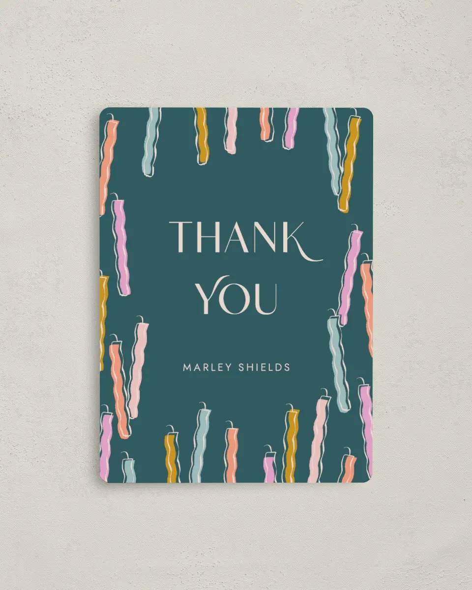 This is a 4" x 5½" Thank You Card called Candle Craze printed in full color with a Luxe Satin finish