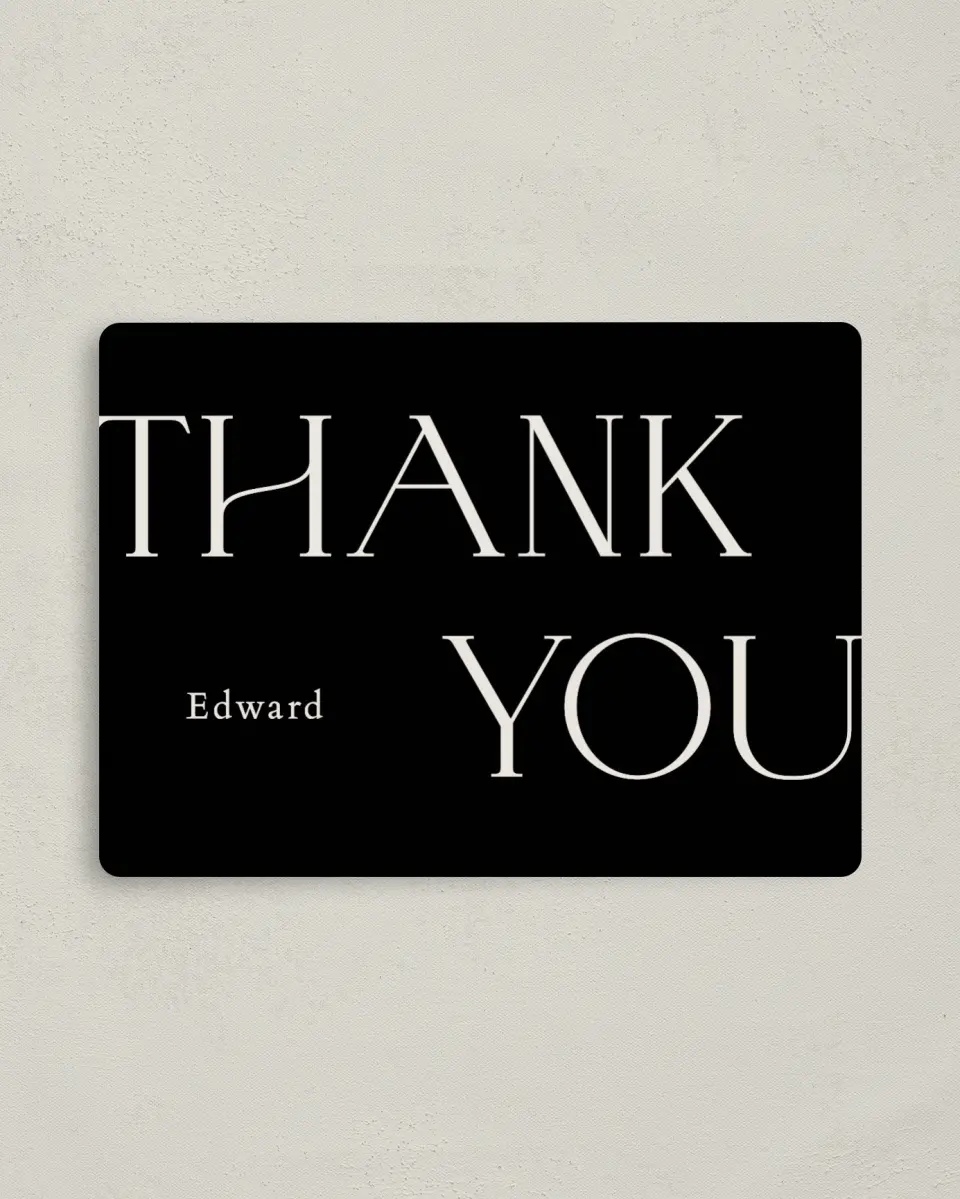 This is a 4" x 5½" Thank You Card called Big 50 printed in full color with a Luxe Satin finish