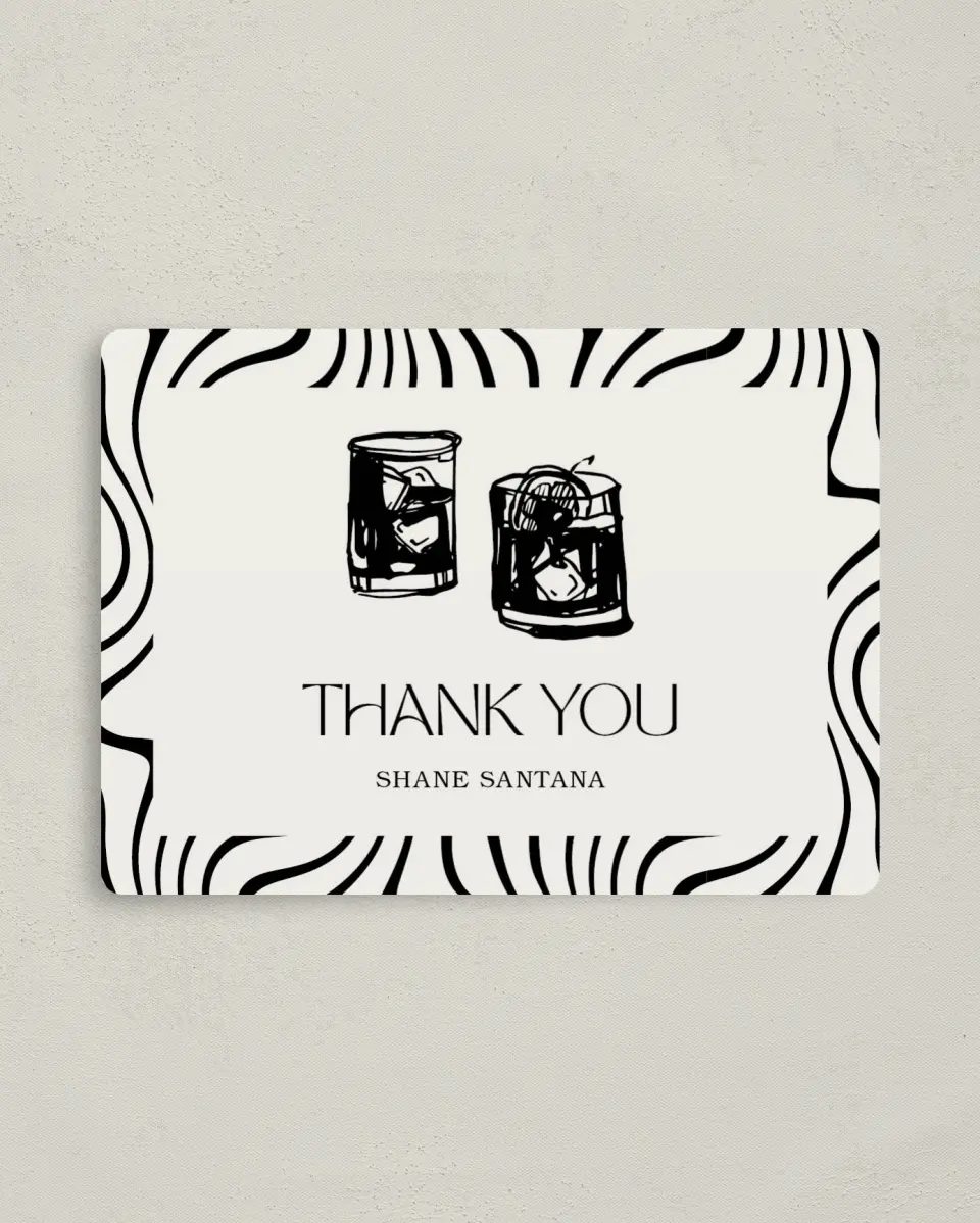 This is a 4" x 5½" Thank You Card called Old Fashioned printed in full color with a Luxe Satin finish
